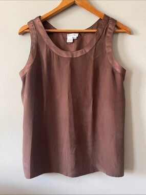 Saks Fifth Avenue 100% Silk chocolate Brown Sleeveless Shell blouse M